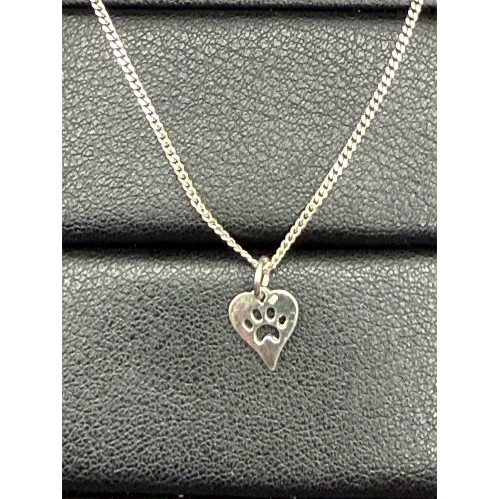 Vintage Sterling Silver Paw Print Pendant Necklace 925 J19